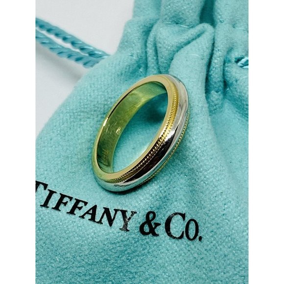 Tiffany & Co Milgrain Band Ring In Platinum & 18k Yellow Gold Size 4.5